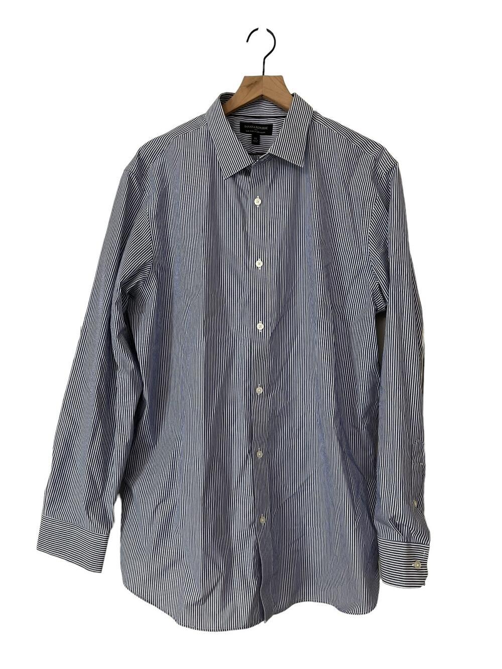 Banana Republic Mens Long Sleeve Button Down Shirt Blue White Stripe Size XL